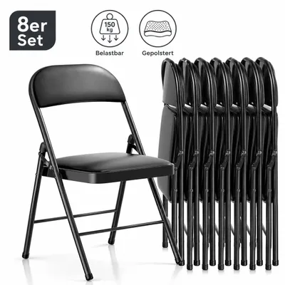 Produktbild von Klappstühle 8er Set - klappbar & gepolstert | Kunstleder Schwarz | Belastbar 150 kg | Schwerlast Metall-Gestell für Gastro & Event