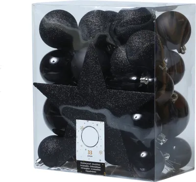 Christbaumkugel - Weihnachtsbaumkugel - bruchfest - glänzend matt glitzernd - schwarz - 33er Set