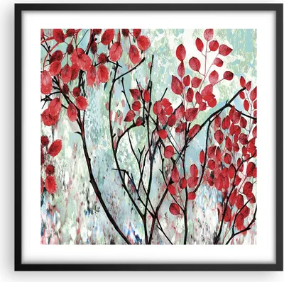 Produktbild von Gerahmtes Poster - Schwarzer Rahmen - Rot Blätter Zweige - 50x50 cm - Wand Bild - Wanddeko - Wandbilder - Kunstposter - Wandposter - Bilderrahmen - Bilder - Kunstdruck - P2BAC50x50-4508
