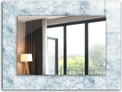 Produktbild von Bedruckter Spiegel - Wandspiegel - Dekorativer - Modern - 80x60 cm - Blumen Blaues Muster