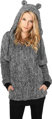 Immagine prodotto di Urban Classics Donna - Felpa con cappuccio a zip lunga MELANGE TEDDY nero