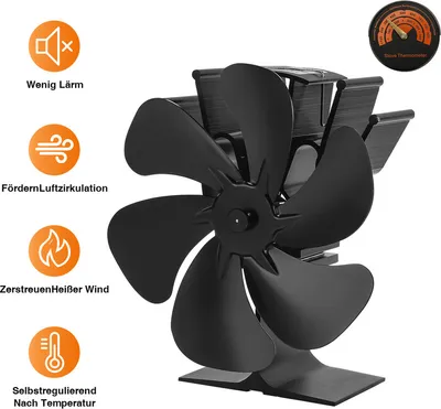 Obrázek produktu pro Yakimz Krbový ventilátor Ventilátor na kamna Krbový ventilátor bez elektřiny 6 lopatek Ventilátor na topení Bez elektřiny Krbový ventilátor