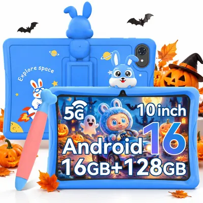 Produktbild von Tabwee K10 Kids, 10.1" Kinder Tablet, 4GB+128GB, Android 16, WiFi Tablet für Kinder, mit Schutzhülle und Stift, 5000 mAh, Google Kids Space