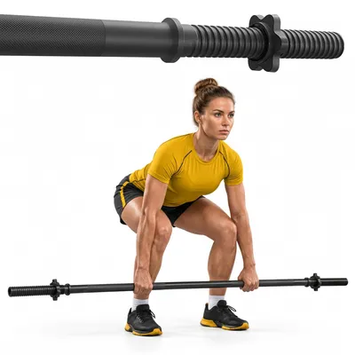 Produktbild von TREX SPORT Langhantelstange TX-150SP | 150cm Stahl Hantelstange für Krafttraining, 25mm |Rutschfeste Griffe, Sternverschlüsse, bis 100kg Belastbarkeit