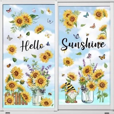 Immagine prodotto di Adesivi per finestre con girasoli e farfalle – Decorazioni estive e primaverili per vetri