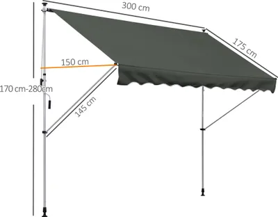 Obrázok produktu pre Outsunny markíza Svorka markízy Sklopné rameno Ručná kľuka Balkón 3 x 1,5 m Hliníková sivá