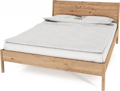Produktbild von Bett Zola Wildeiche massiv bianco 180x200 mit Holzkopfteil und Holzbeinen
