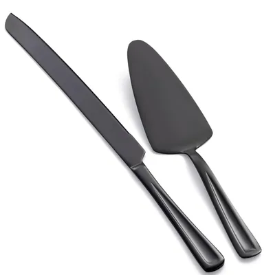 Productafbeelding van Set taartbestek - 33 cm roestvrijstalen taartmes en taartsnijder - Voor het serveren van taarten en cakes - Zwart