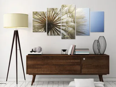Image de Tableau acoustique Pissenlit Fleurs 200 x 100 cm Tableaux Mousse acoustique Absorbeur acoustique haute performance Isolation acoustique Toile 5 pièces Tableau mural Acoustique intérieure Isolation acoustique b-B-0060-b-n