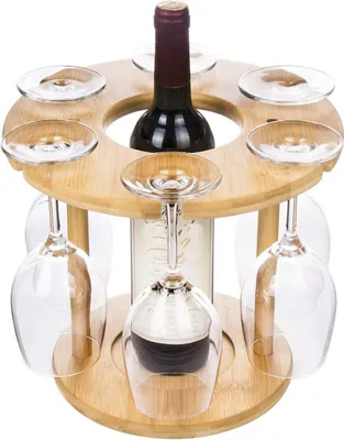 Produktbild von Weinglas-Halter Gläserregal aus Bambus modernes Design für bis zu 6 Wein-Gläser + 1 Flasche