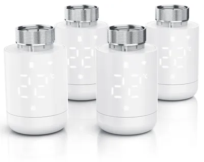 Produktbild von Brandson WLAN-Heizkörperthermostat 4er Set mit App-Steuerung, 7-Tage-Programm, LED-Display, Drehregler, Fenster-Offen-Erkennung, Frostschutz, Heizungsthermostat, 4 Stück, weiß