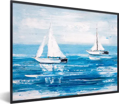Produktbild von MuchoWow® Gerahmtes Poster Malerei - Ölfarbe - Boot - Wasser 40x30 cm - Poster mit Schwarzem Bilderrahmen Wandposter Rahmen Foto Bilder - Kunstposter - Wanddekorationen