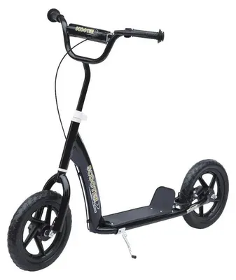 Produktbild von Kickroller Kinder - 2-rädriger Tretroller - 30 cm Räder - Verstellbarer Lenker - Hinterradbremse - Stahlrahmen - Tragkraft 50 kg - Schwarz