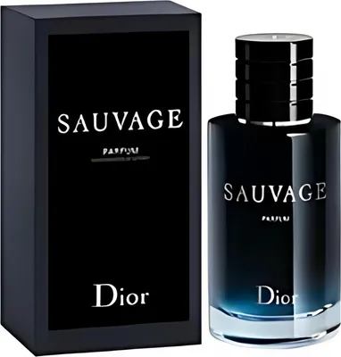 A product shot of Dior Sauvage Parfum for men, showing both the bottle and its packaging.