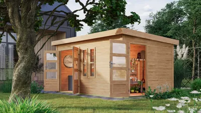 Produktbild von Karibu Gartenhaus Gerätehaus 2-Raum-Haus Schönbuch 2 naturbelassen 426x276x228 cm