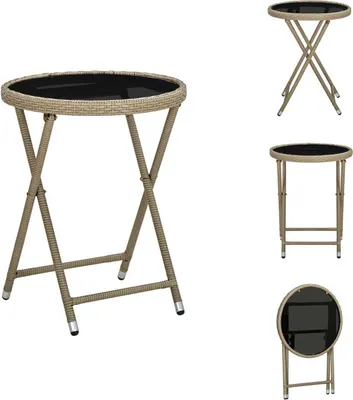 Produktbild von vidaXL Beistelltisch Beige 60 cm Poly Rattan und Hartglas -  Gartentische