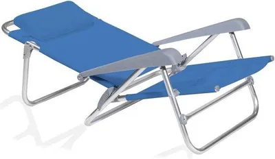 Produktbild von Faltbarer Strandstuhl mit Armlehnen und Kopfstütze – Blau – 65 x 62 x 78 cm