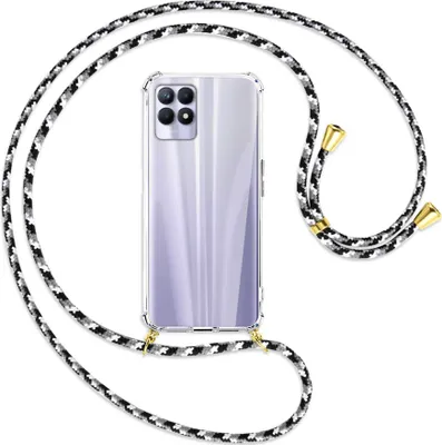 Produktbild von Handykette Backcover-Schutzhülle mit Band (Metall goldfarben) für Realme 8i - schwarz/grau/weiß