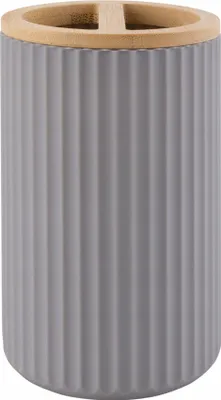 Imagen del producto de Vaso para cepillos de dientes con tapa de bambú, soporte para cepillos de dientes de ABS, color gris, 400 ml, 11,5 cm