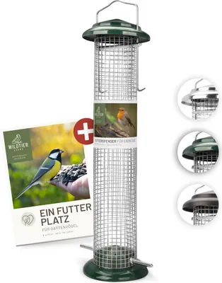 Produktbild von wildtier liebe Vogelfutterspender 38cm, Grün - Erdnussfutterspender aus rostfreiem Metall, Vogel Futterstation, Futtersäule, Nüsse Erdnüsse, Wildvögel Futtersilo
