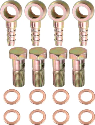 Image de 4 Ensemble Voiture Banjo Tuyau Barbillon Boulon Ajustements Métal avec 10mm Rondelles
