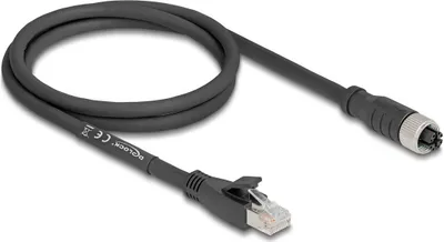 Produktbild von Delock M12 Kabel X-kodiert 8 Pin Buchse zu RJ45 Stecker Cat.5e S/FTP flexibel 1 m schwarz