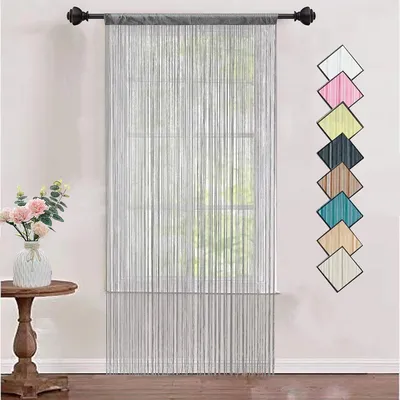 Image de Rideaux décoratifs en fil, usage unique pour les portes, adaptés aux fenêtres - Gris