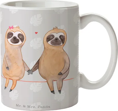 Produktbild von Mr. & Mrs. Panda Bedruckte Tasse Faultier Pärchen - Grau Pastell - Geschenk, Kaffeebecher, Beziehung, Relaxen, Teebecher, Verliebt, cappuccinotasse, Kaffeetasse, Liebe