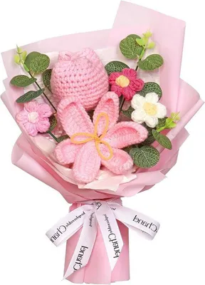 Produktbild von Künstliche Rosenbouquet - Handgefertigtes gehäkertes Bouquet mit roten Rosen für Geburtstag, Hochzeit und Heimdekoration