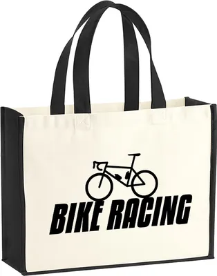 Produktbild von Huuraa Jutetasche Bike Racing Fahrrad 21 Liter Black Jute und Baumwolle Einkaufstasche Geschenkidee