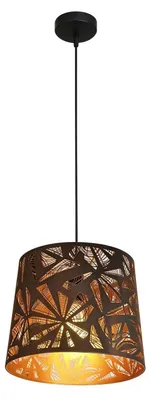 Image de Suspension Zimilo, noire et dorée, idéale pour une table à manger. Suspension vintage en métal, design élégant, hauteur réglable, douille E27. Lampe suspendue pour salon ou cuisine