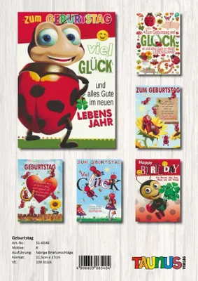 Image de Cartes d'anniversaire coccinelle - 100 pièces - 6 motifs