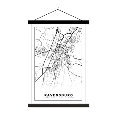 Produktbild von MuchoWow® Textilposter Karte - Karte - Revensburg - Stadtplan 120x180 cm mit schwarzem Rahmen - Fotos