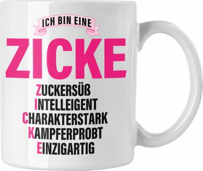 Produktbild von Trendation - Zicke Tasse Geschenk Kaffeetasse für Frauen Frau Lustig Pink (Weiß)