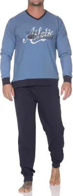 Produktbild von Normann Herren langarm Schlafanzug mit Bündchen Pyjama mit Frontprint in toller Optik ; hellblau , 58