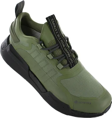A single green and black Adidas NMD Boost V3 GTX sneaker is shown from a diagonal angle against a white background.