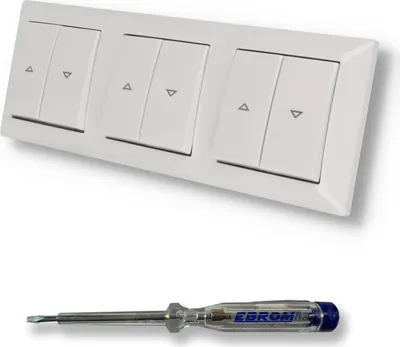Produktbild von EBROM SET IDEE: BUSCH JÄGER 3 x Jalousieschalter Rolladenschalter 2000/4 US (2000/4US) Balance Si alpinweiß glänzend Komplettset mit Aufdruck Pfeil auf/ab + EBROM Phasenprüfer zur Montage