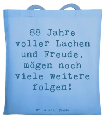Produktbild von Mr. & Mrs. Panda Einkaufstasche Spruch 88. Geburtstag Freude - Sky Blue - Geschenk, Geburtstagsevent, Alter, Shopping Tasche, Jubilar, Tote Bag, glückliche Jahre