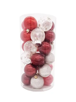 Produktbild von 30Weihnachtskugel Ø6cm Set Weihnachten Christbaumkugel Bruchfest Baumschmuck Rot/Weiß