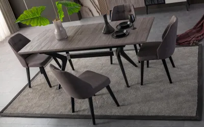 Image de Ensemble de salle à manger Coin repas Table Chaises Bois Gris Salle à manger 9pcs Buffet