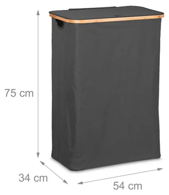 Produktbild von Relaxdays Wäschekorb mit Deckel, 105 l, Wäschesammler, Bambus & Polyester, faltbar, tragbar, Wäschekiste, schwarz/Natur