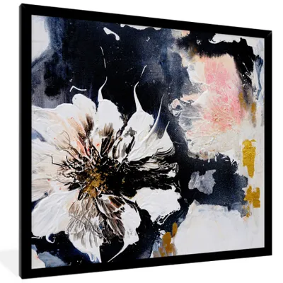 Produktbild von MuchoWow® Gerahmtes Poster Blumen - Kunst - Abstrakt - Malerei 40x40 cm - Poster mit Schwarzem Bilderrahmen Wandposter Rahmen Foto Bilder - Mit Rahmen - Wanddekoration Schlafzimmer