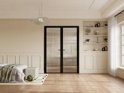 Produktbild von Tür-Set - zwei Flügel - wendbar - Aluminium & strukturiertes Sicherheitsglas - 2 x 204 x 83 cm - Schwarz - LOXTON