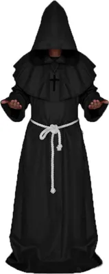 Produktbild von Halloween Mönchsrobe Mittelalterliches Mönchskostüm Horror Klosterbruder Kostüm Dunkler Mönch Verkleidung Mönchspriester Kostüme Renaissance Zauberer Ritterkostüm(XL,Schwarz)