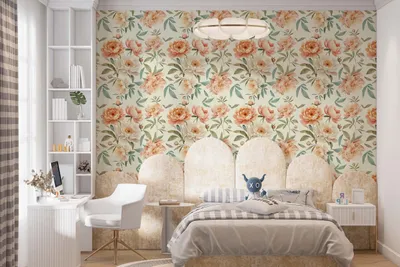 Zdjęcie produktu dla DECO WALLS Beżowa fototapeta kwiaty do pokoju dziecięcego - wyjątkowa trwałość XXL 240x360 cm