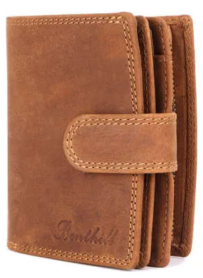 Produktbild von Benthill Damen Geldbörse Echt Leder - Geldbeutel mit RFID Schutz - Portemonnaie mit viele Kartenfächer - Echtleder Vintage Damenbörse inkl. Geschenkbox