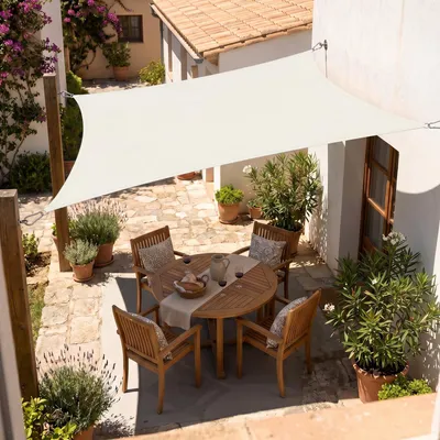 Produktbild von Sonnensegel Balkon 160g/m² Polyester UV Schutz Sonnenschutz Terrasse Garten Rechteckig, Creme 2 x 3 m