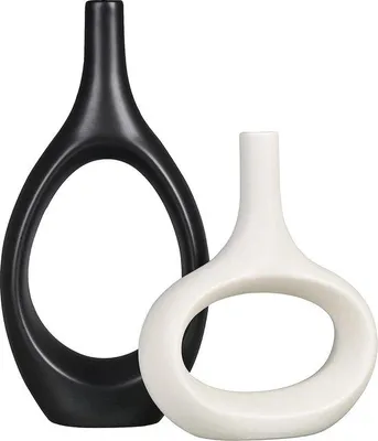 Obrázek produktu pro Unyqoos® Sada dvou dekorativních váziček "Donutvase" – skandinávský design, kulaté keramické vázy, glazované, vhodné pro pampasovou trávu a sušené květiny, výška 19/20,5 cm