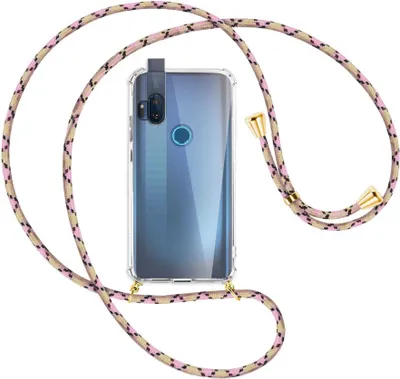Produktbild von Handykette Backcover-Schutzhülle mit Band (Metall goldfarben) für Motorola One Hyper - rosa Karo