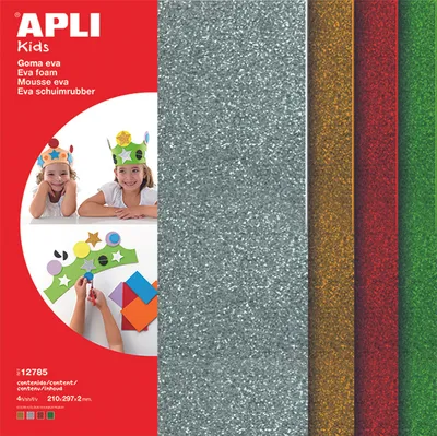 Obrázek produktu pro Apli pěnovka 210x297x2 mm se třpytkami mix barev/4 listy (zlatá)